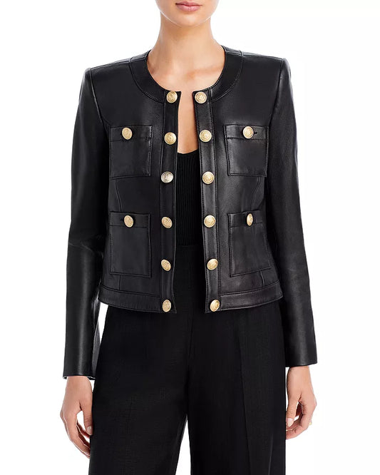 Leather Open Front Jacket