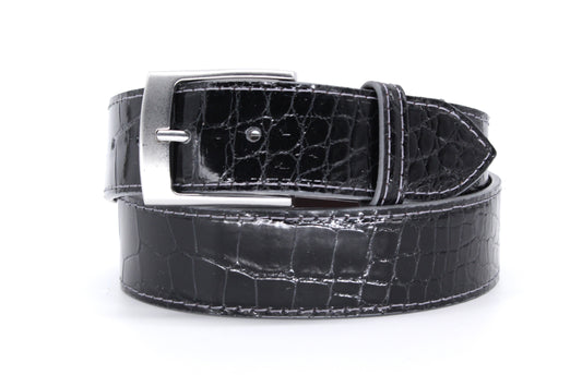 35" Glossy Black Alligator Belt