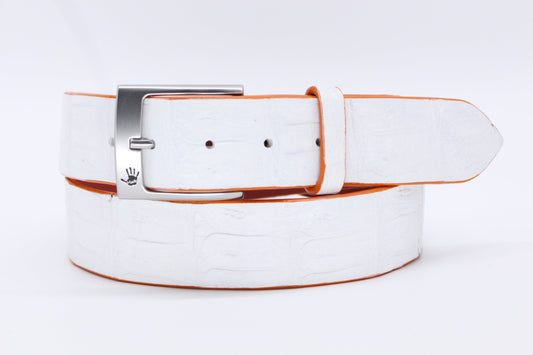 41" White Caiman Crocodile Belt
