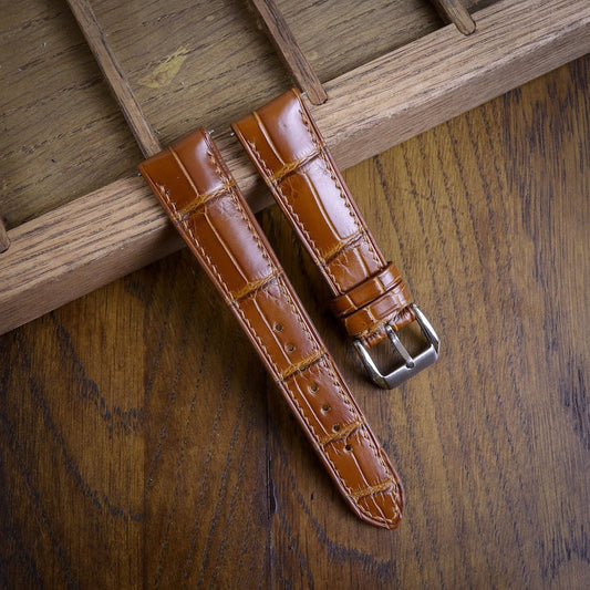 Alligator Leather Watch Strap/Cognac Leather Strap Watch/Quick Release Watch Strap/Leather Handmade Watch Strap/Custom Leather Watch Band