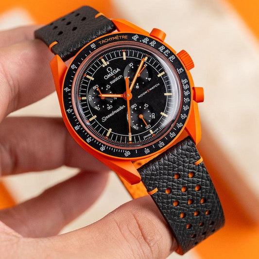 Black Orange Epsom Rally Strap for Moonswatch Lava