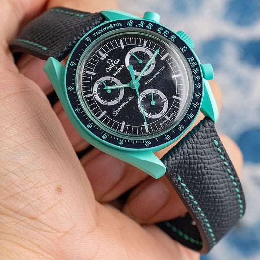 Dark Blue Epsom Strap for Moonswatch Earth Polar Light