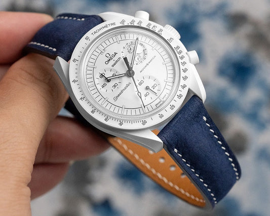 navy blue nubuck strap for moonswatch snoopy moonshine