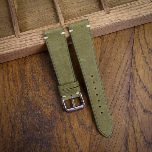 Olive Waxed Leather Handmade Watch Strap/Quick Release Watch Strap/Cow Leather Watch Strap/Custom Leather Watch Band/21mm/20mm/19mm/18mm