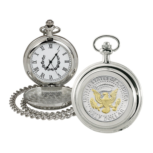 Selectively Gold-Layered Presidential Seal JFK Half Dollar Coin Pocket Watch