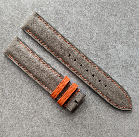 Swift Leather Watch Strap - Light Grey & Orange
